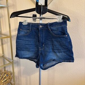 Diamante High Rise Denim Shorts Medium Wash Blue Size M
